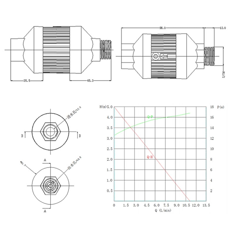 6V 12V 24V DC 6m 14L/Min Small Straight Way Inline Water Circulation Pump